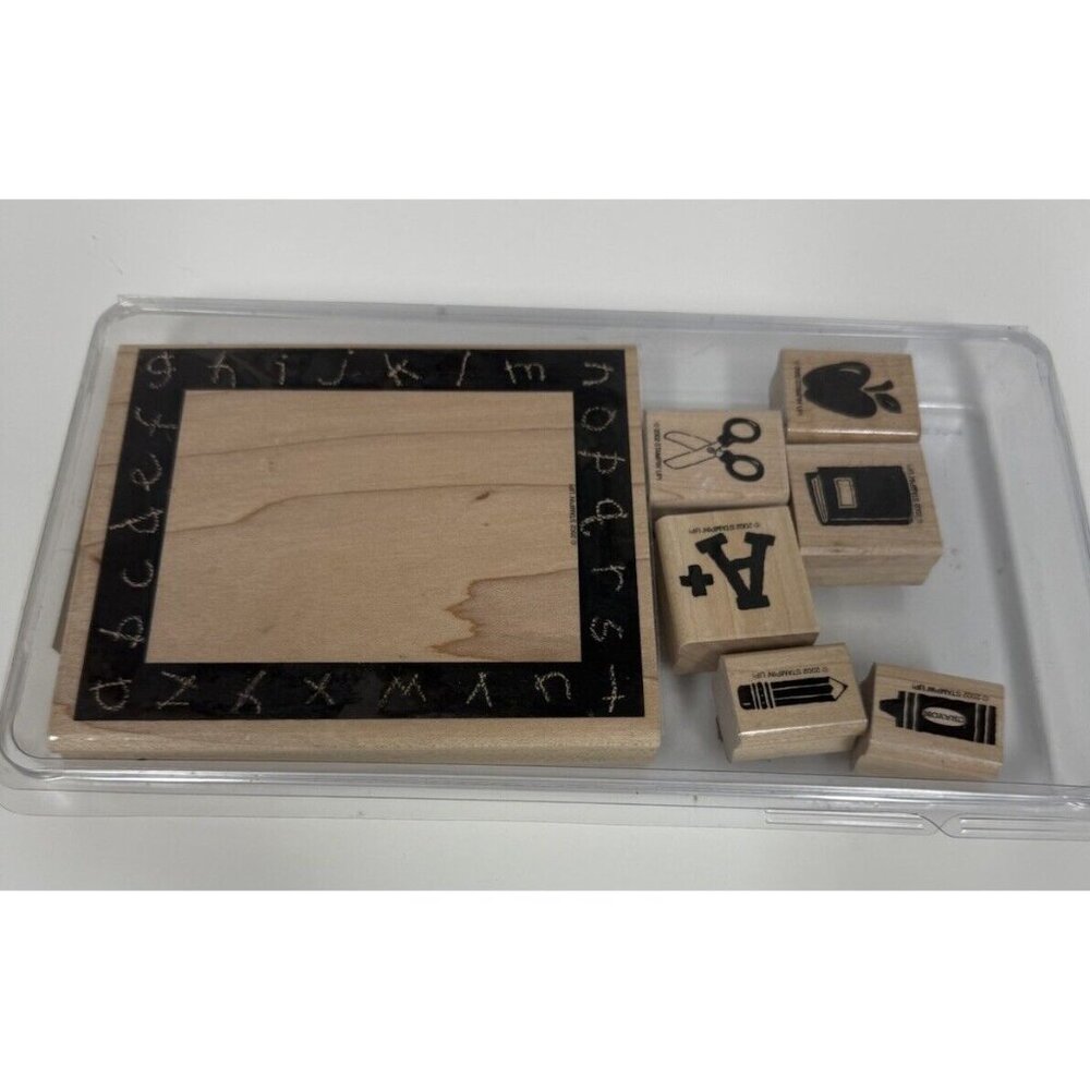 2002 Stampin Up Elementary Days Rubber Stamp Set 7 Pc Wood Mounted Crafts